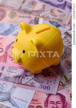 Thailand paper money, dinar banknotes as currency for exchange or travel. Thai money 133497527