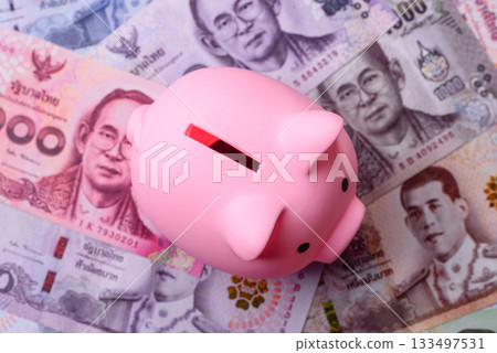 Thailand paper money, dinar banknotes as currency for exchange or travel. Thai money 133497531