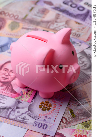 Thailand paper money, dinar banknotes as currency for exchange or travel. Thai money 133497535