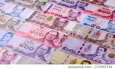 Thailand paper money, dinar banknotes as currency for exchange or travel. Thai money 133497536