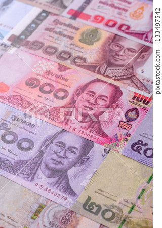 Thailand paper money, dinar banknotes as currency for exchange or travel. Thai money 133497542