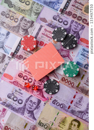 Casino and gambling in Thailand, risk to win or lose money. Betting chips as a background 133497550