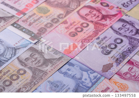 Thailand paper money, dinar banknotes as currency for exchange or travel. Thai money Thailand paper money, dinar banknotes as currency for exchange or travel. Thai money 133497558