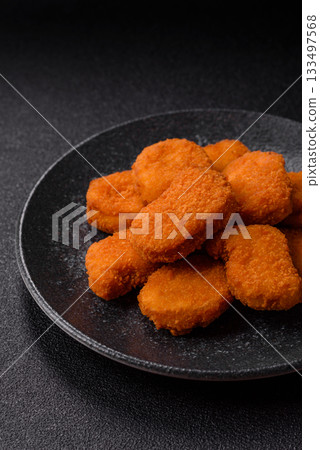 Chicken nugget with sauce, crispy nutritious fast food. Chicken nugget 133497568