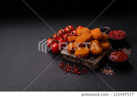 Chicken nugget with sauce, crispy nutritious fast food. Chicken nugget 133497577
