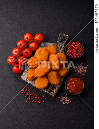 Chicken nugget with sauce, crispy nutritious fast food. Chicken nugget 133497579