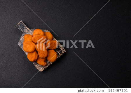 Chicken nugget with sauce, crispy nutritious fast food. Chicken nugget 133497591