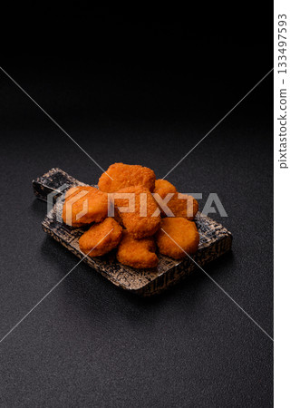 Chicken nugget with sauce, crispy nutritious fast food. Chicken nugget 133497593