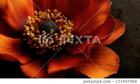 Stunning orange flower with detailed petals and center 133497909