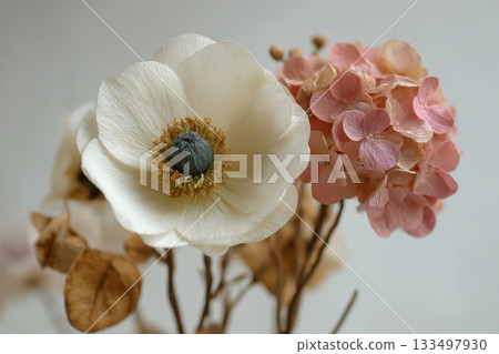 Dried flowers in soft colors enhance home decor style 133497930