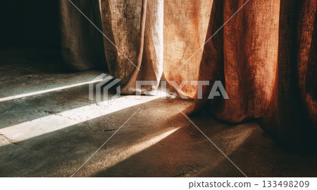 Light filtering through curtains in a quiet room Light filtering through curtains in a quiet room 133498209