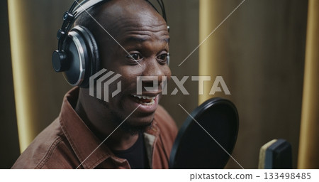 Male Voice Actor Delivering Dynamic Film Dubbing 133498485