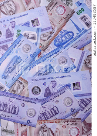 UAE money, dirhams, cash arabic banknotes for financial and business processes. Emirates cash 133498587