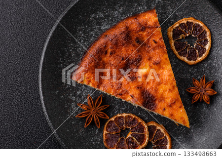 Cake, cheesecake sweet dessert, slice of delicious sweetness on a plate. Piece of cheesecake 133498663