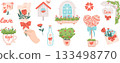 Lovely Valentines Day set with bottle, envelope, flower, and balcony decor 133498770