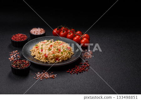 Asian food, chinese or thai rice noodles with vegetables and meat. Rice noodles 133498851