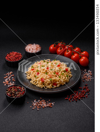 Asian food, chinese or thai rice noodles with vegetables and meat. Rice noodles 133498854