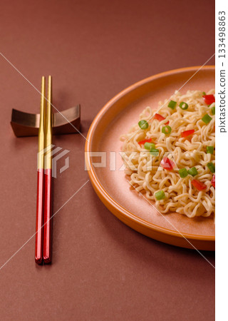 Asian food, chinese or thai rice noodles with vegetables and meat. Rice noodles 133498863