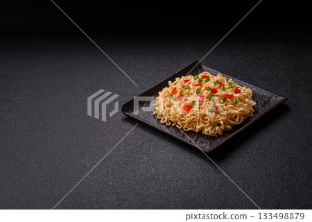 Asian food, chinese or thai rice noodles with vegetables and meat. Rice noodles 133498879