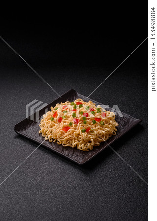 Asian food, chinese or thai rice noodles with vegetables and meat. Rice noodles 133498884