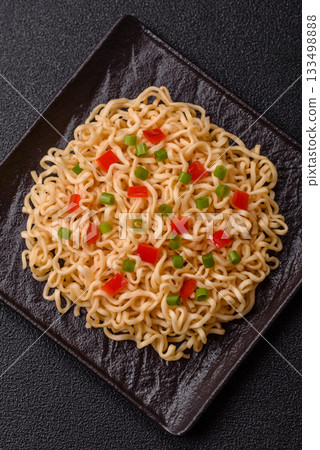 Asian food, chinese or thai rice noodles with vegetables and meat. Rice noodles 133498888