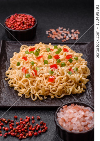 Asian food, chinese or thai rice noodles with vegetables and meat. Rice noodles 133498893