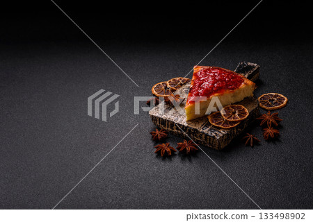 Cake, cheesecake sweet dessert, slice of delicious sweetness on a plate. Piece of cheesecake Cake, cheesecake sweet dessert, slice of delicious sweetness on a plate. Piece of cheesecake 133498902