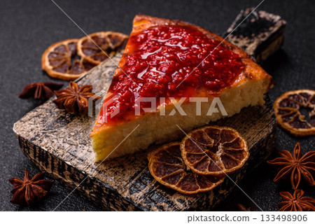 Cake, cheesecake sweet dessert, slice of delicious sweetness on a plate. Piece of cheesecake Cake, cheesecake sweet dessert, slice of delicious sweetness on a plate. Piece of cheesecake 133498906