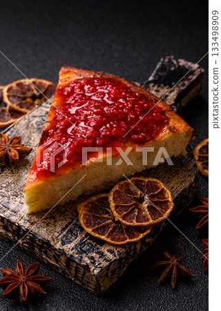 Cake, cheesecake sweet dessert, slice of delicious sweetness on a plate. Piece of cheesecake Cake, cheesecake sweet dessert, slice of delicious sweetness on a plate. Piece of cheesecake 133498909