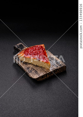 Cake, cheesecake sweet dessert, slice of delicious sweetness on a plate. Piece of cheesecake Cake, cheesecake sweet dessert, slice of delicious sweetness on a plate. Piece of cheesecake 133498916