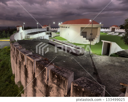 Historic fortification Coyotepe overlooking a quiet landscape at dusk 133499025