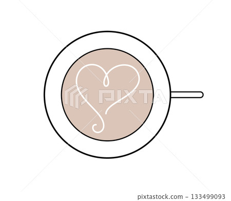 Cafe latte (latte art) / Bird's-eye view, vector, simple and cute heart latte art drink illustration 133499093
