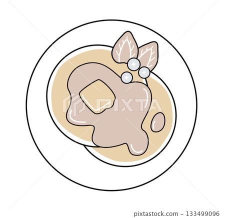 Pancakes (with plate) / Bird's-eye view, vector, simple pancake illustration 133499096