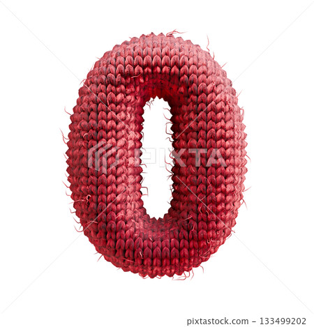 Red wool knitted font Number 0 ZERO 3D Red wool knitted font Number 0 ZERO 3D 133499202