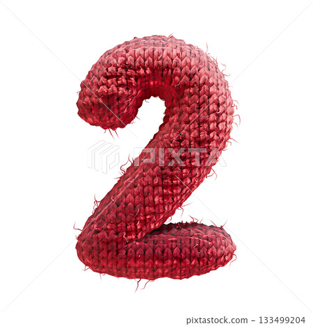 Red wool knitted font Number 2 TWO 3D 133499204