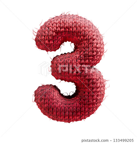 Red wool knitted font Number 3 THREE 3D Red wool knitted font Number 3 THREE 3D 133499205