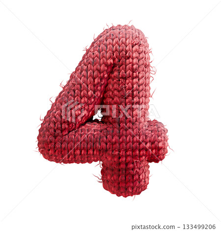 Red wool knitted font Number 4 FOUR 3D Red wool knitted font Number 4 FOUR 3D 133499206