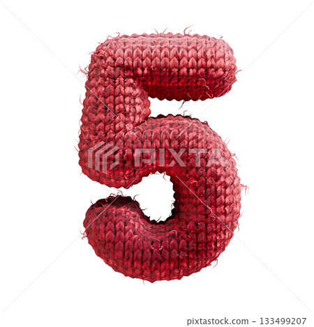 Red wool knitted font Number 5 FIVE 3D 133499207