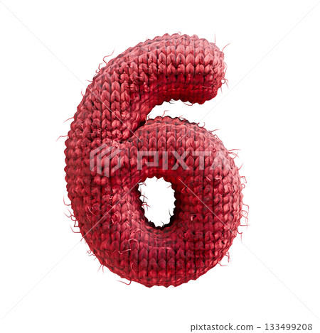 Red wool knitted font Number 6 SIX 3D Red wool knitted font Number 6 SIX 3D 133499208