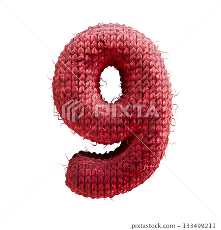 Red wool knitted font Number 9 NINE 3D 133499211