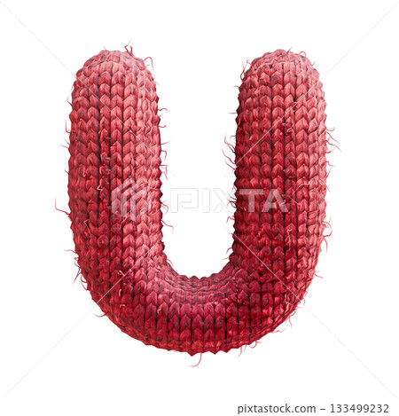 Red wool knitted font Letter U 3D 133499232