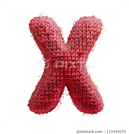 Red wool knitted font Letter X 3D Red wool knitted font Letter X 3D 133499235