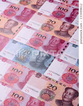 Chinese paper money, yuans in various denominations. China money Chinese paper money, yuans in various denominations. China money 133499612