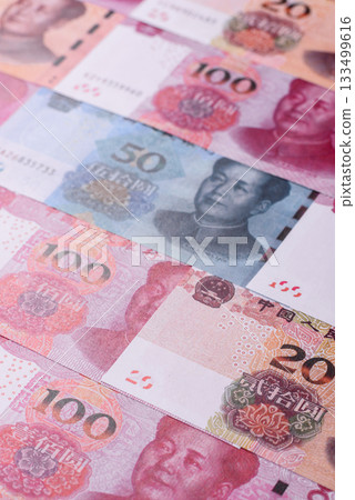 Chinese paper money, yuans in various denominations. China money Chinese paper money, yuans in various denominations. China money 133499616