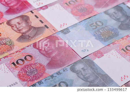 Chinese paper money, yuans in various denominations. China money Chinese paper money, yuans in various denominations. China money 133499617