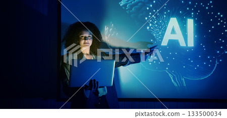 Ai using. Business team using technology artificial intelligence with digital Ai assistant. Futuristic innovation AI technology collaboration and biz ideas for future. Business Tech Startup meeting. Ai using. Business team using technology artificial intelligence with digital Ai assistant. Futuristic innovation AI technology collaboration and biz ideas for future. Business Tech Startup meeting. 133500034