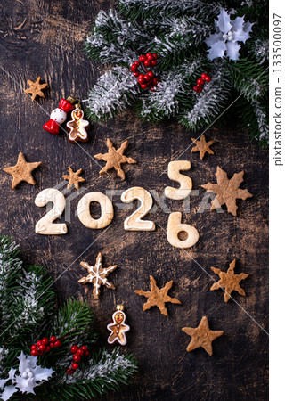 Festive New Year's cookies in the shape of 2026 Festive New Year's cookies in the shape of 2026 133500097