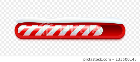 Christmas loading bar with candy stripe progress and snow on top, festive countdown element for holiday designs. Vector illustration on transparent background 133500143