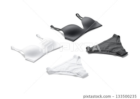 Blank black and white lingerie complect bra and bikini mockup Blank black and white lingerie complect bra and bikini mockup 133500235