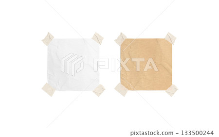 Blank craft and white taped paper note mockup, depth of field 133500244